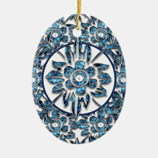 Elegant Blue and White Crystal Christmas Ornament (Front)