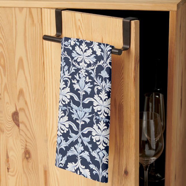 Elegant Blue and White Damask Kitchen Towel (Thirds Fold)