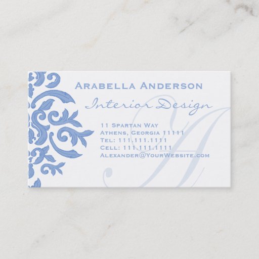 Customizable Elegant Blue and White Damask Letter A Business Card Templates