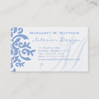 Elegant Blue and White Damask Letter M Business Card