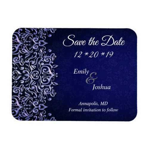 Elegant Blue and White Damask Save the Date Magnet