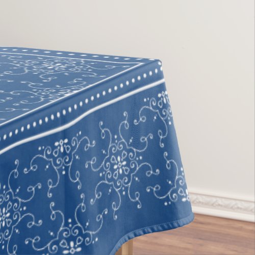 Elegant Blue and White Decorative Vintage Tablecloth