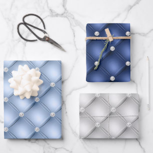 Elegant Blue and White Diamond Tufted Patterns Wrapping Paper Sheets