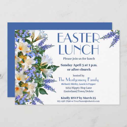 Elegant Blue and White Easter Lunch Invitation