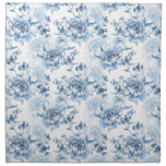 Elegant Blue and White Engraved Peonies Cloth Napkin