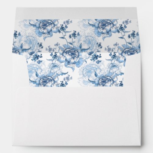 Elegant Blue and White Engraved Peonies Envelope