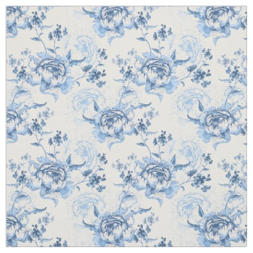 Elegant Blue and White Engraved Peonies Fabric