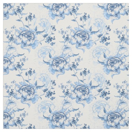 Elegant Blue and White Engraved Peonies Fabric