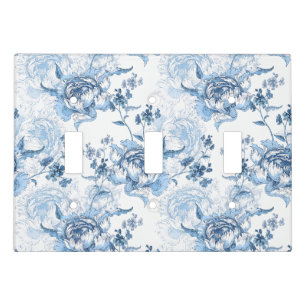 Elegant Blue and White Engraved Peonies Light Switch Cover