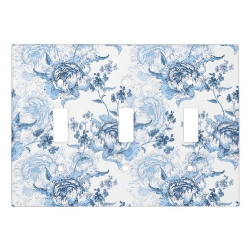 Elegant Blue and White Engraved Peonies Light Switch Cover