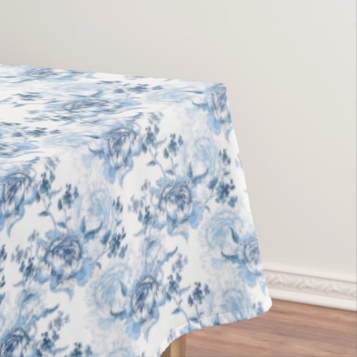 Elegant Blue and White Engraved Peonies Tablecloth