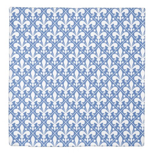 Elegant Blue and White Fleur de Lys French Duvet Cover