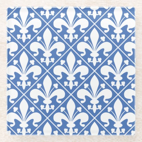 Elegant Blue and White Fleur de Lys French Glass Coaster