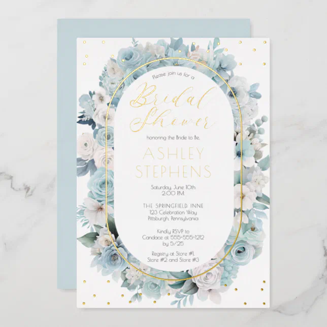 Elegant Blue And White Floral Bridal Shower Foil Invitation Zazzle