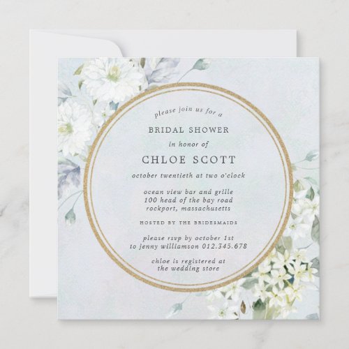 Elegant Blue and White Floral Bridal Shower  Invitation