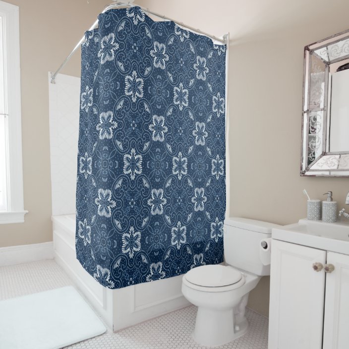 Elegant Blue and White Floral Geometric Pattern Shower Curtain | Zazzle.com