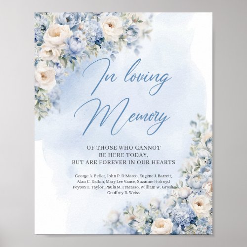 Elegant Blue and white floral In loving memory Poster