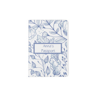 Elegant Blue and White Floral  Passport Holder