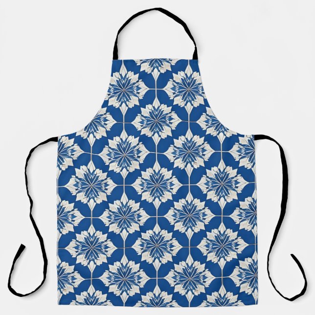 Elegant Blue and White Floral Pattern Apron (Front)