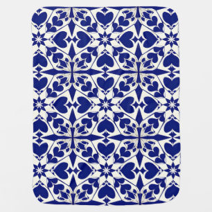 Elegant Blue and White Floral Pattern Baby Blanket