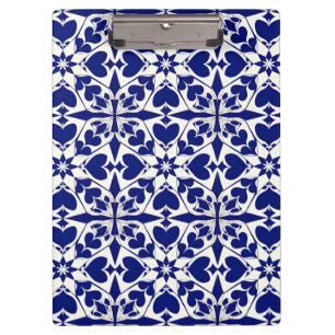 Elegant Blue and White Floral Pattern Clipboard
