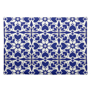 Elegant Blue and White Floral Pattern Cloth Placemat