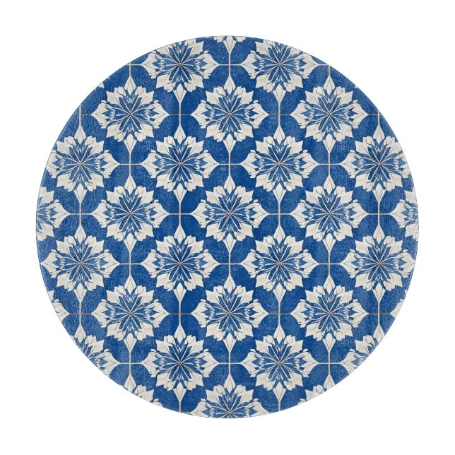 Elegant Blue and White Floral Pattern Cutting Board (Front)