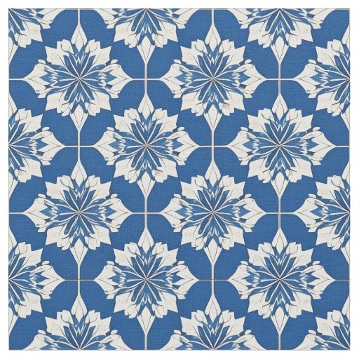 Elegant Blue and White Floral Pattern Fabric