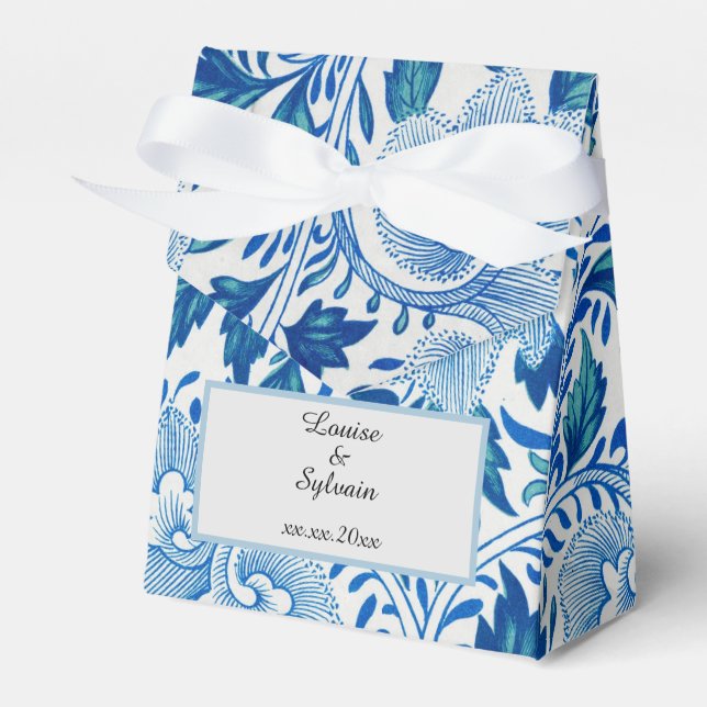 Elegant Blue and white Floral Pattern Favor Boxes (Front Side)