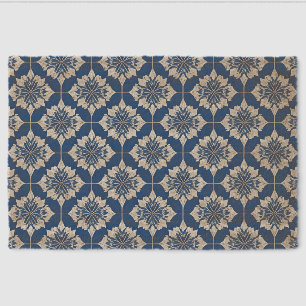 Elegant Blue and White Floral Pattern Fiber Doormat