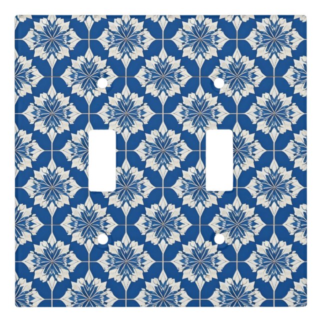 Elegant Blue and White Floral Pattern Light Switch Cover (Front)