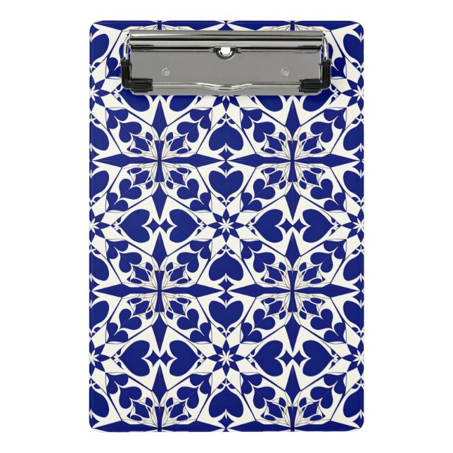 Elegant Blue and White Floral Pattern Mini Clipboard (Front)