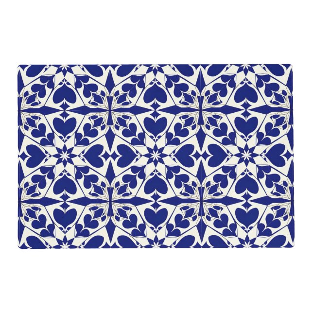 Elegant Blue and White Floral Pattern Placemat (Front)