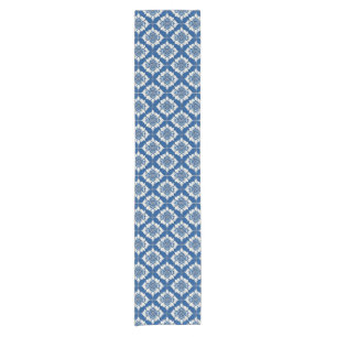 Elegant Blue and White Floral Pattern Short Table Runner