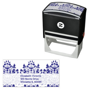 Elegant Blue and White Floral Return Address Self-inking Stamp