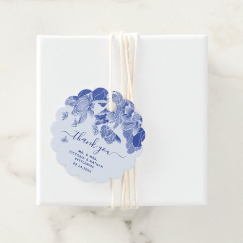 Elegant Blue and White Floral Thank You Message Favor Tags