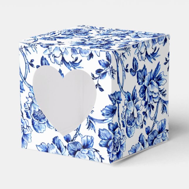 Elegant Blue and White Floral Toile Favor Boxes (Front Side)