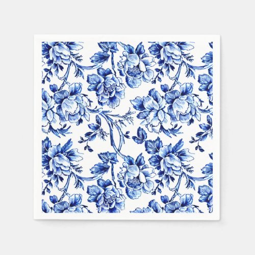 Elegant Blue and White Floral Toile Napkins