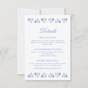 Elegant Blue and White Floral Wedding Detail Card