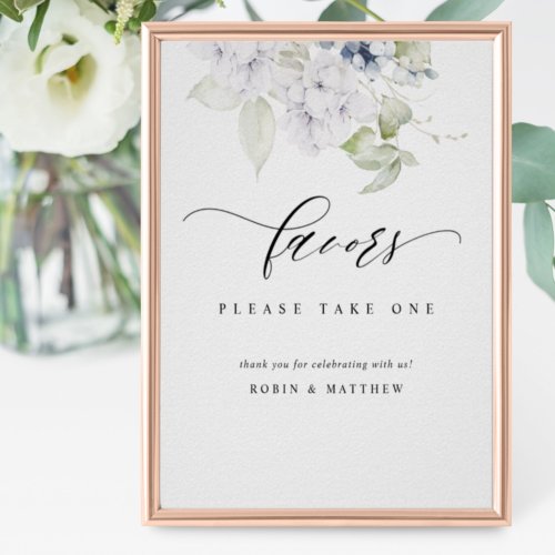 Elegant Blue and White Floral Wedding Favor Sign