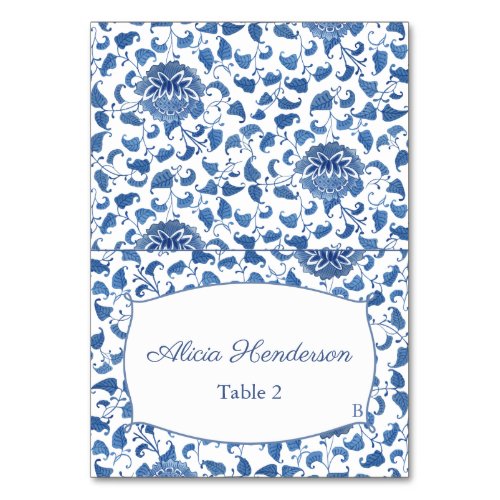 Elegant Blue And White Floral Wedding Place Card