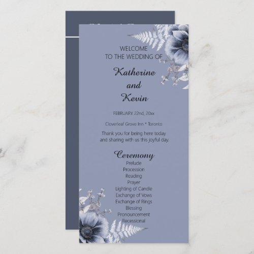 Elegant  Blue and White Floral Wedding Program