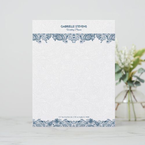 Elegant Blue And White FlorPaisley Lace Letterhead
