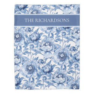 Elegant Blue and White Flowers Floral Pattern Duvet Cover