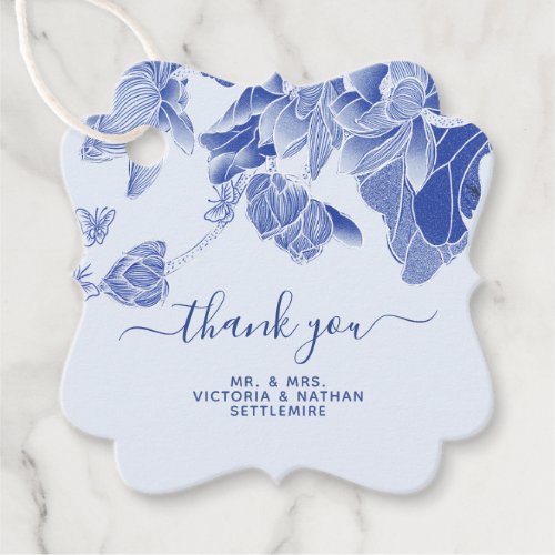 Elegant Blue and White Flowers Thank You Wedding Favor Tags