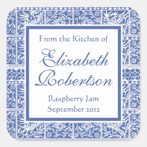 Elegant Blue and White French Lace Square Sticker