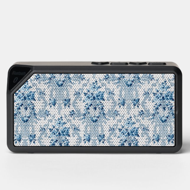 Elegant Blue and White French Rococo Floral  Bluetooth Speaker (Front)