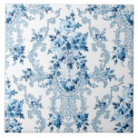 Elegant Blue and White French Rococo Floral Cerami Ceramic Tile<br><div class="desc">Elegant,  romantic and ornate vintage French Rococo style seamless floral featuring blue roses and scrolls on white background.</div>