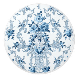 Elegant Blue and White French Rococo Floral Ceramic Knob