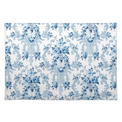 Elegant Blue and White French Rococo Floral Cloth  Cloth Placemat